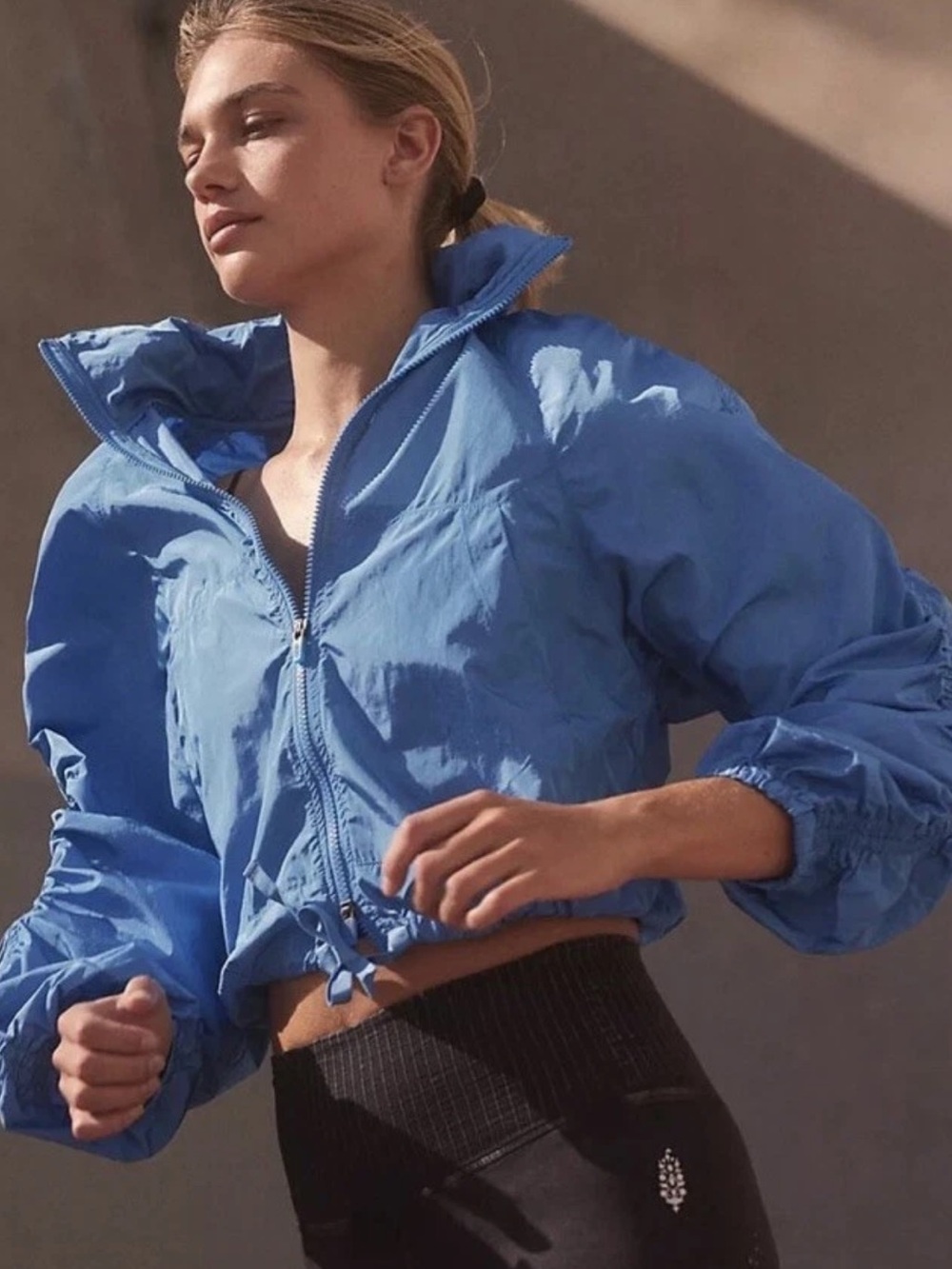 Free People Movement Blue Packable Windbreaker Full Zip Jacket Coat Small